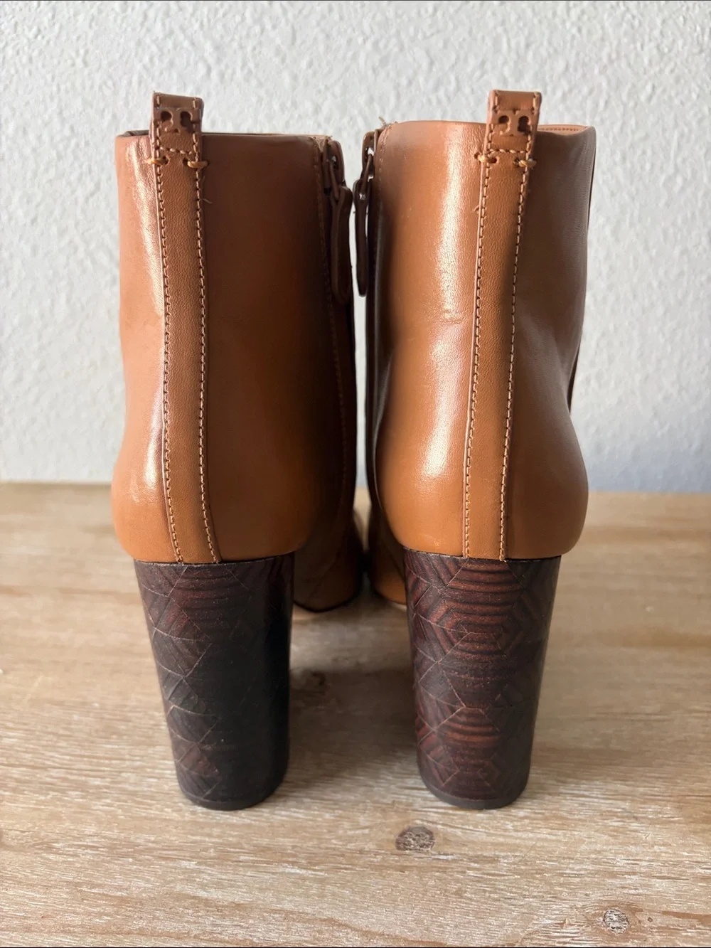 Tory Burch Grove Leather Block Heel Ankle Boot in Cognac